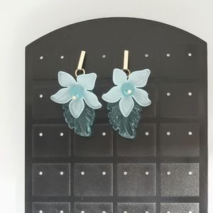 Frost Blue Flower, Golden Post Stud Earring